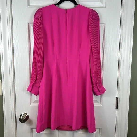 NWT J.Crew bright pink pleated sleeve a line dress sz 2 - Picture 10 of 12